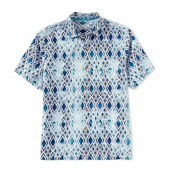 Tommy Bahama Diamond Tide Silk Blend Camp Shirt Seagrove Geo Print 2XL Mens - Picture 1 of 10